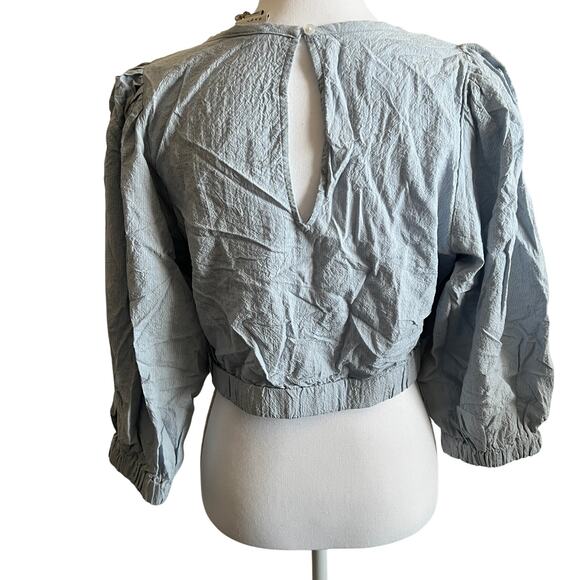 A New Day Women's Light Blue Striped Bubble Hem Top - Size Medium - NWT - Picture 7 of 8